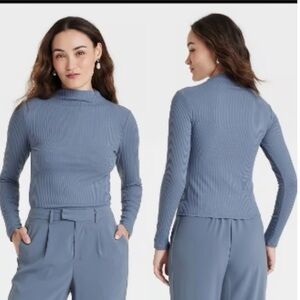 NWT A New Day Sterling Blue Mockneck Ribbed Top